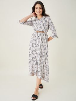 The Kaftan Company - Beige Leaf Printed Lounge Dress