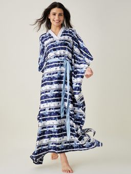 The Kaftan Company - White And Blue Ditsy Floral Loungewear Kaftan