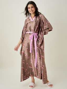 The Kaftan Company - Brown Floral Printed Loungewear Kaftan