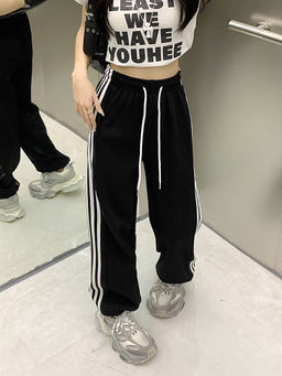 Outzidr - Black Cotton Contrast Striped Streetwear Jogger