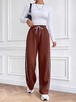 Outzidr - Brown Side Taped Up Street Style Sweatpants