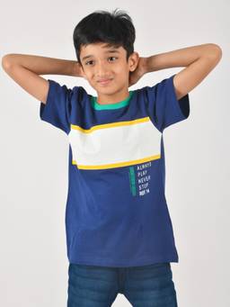 Tales & Stories - Baby Boy's Printed Navy Blue Cotton Regular Fit T-shirt