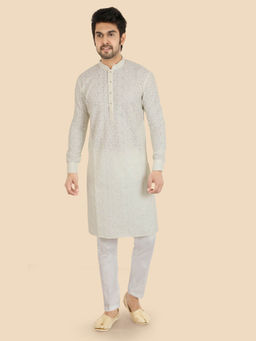 ETHNIKS NEURON - Men Cream Paisley Cotton Silk Full Sleeves Kurta with Pyjama