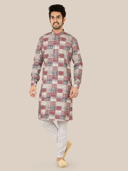 ETHNIKS NEURON - Men Ethnic Motif Print Cotton Silk Full Sleeves Kurta with Pyjama