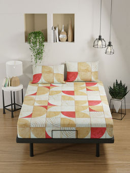 BIANCA - 100% Pure Cotton Double Bedsheet with 2 Pillow Covers Orange (Set of 3) (Queen)