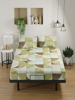 BIANCA - 100% Pure Cotton Double Bedsheet with 2 Pillow Covers Cream (Set of 3) (Queen)