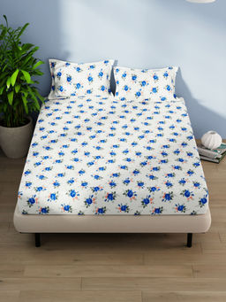 BIANCA - Cotton Double Bedsheet with 2 Pillow Covers Blue (Set of 3) (Queen)