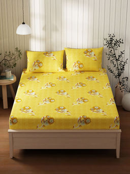 KOPA - Extra Smooth Cotton Double Bedsheet with 2 Pillow Covers Yellow (Set of 3) (Queen)