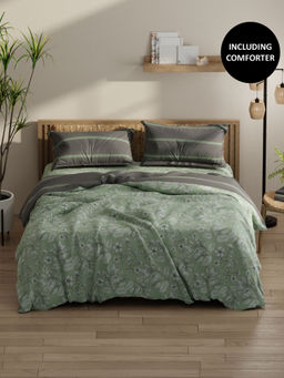 KOPA - Smooth Double Comforter with 1 Double Bedsheet 2 Pillow Covers Green (Set of 3) (Queen)