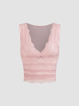 Cider - Pink Self Design Lace Crop Top