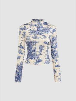 Cider - Blue Floral Knitted Long Sleeve Top