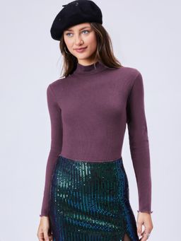 Cider - Purple Solid High Neck Bodysuit