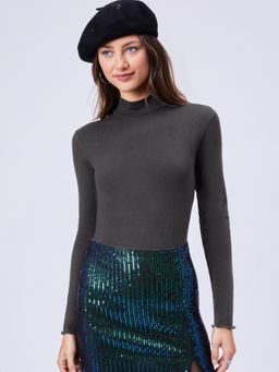 Cider - Grey Solid High Neck Bodysuit