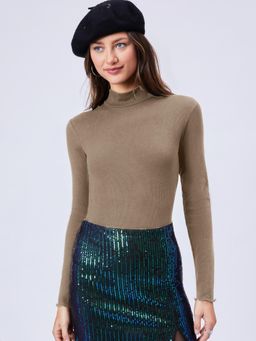 Cider - Khaki Solid High Neck Bodysuit