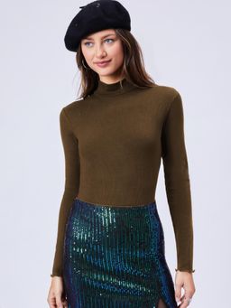 Cider - Tan Solid High Neck Bodysuit