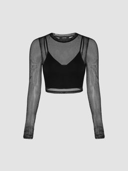 Cider - Black Sheer Long Sleeve Top with Tank Top (Set Of 2) ()