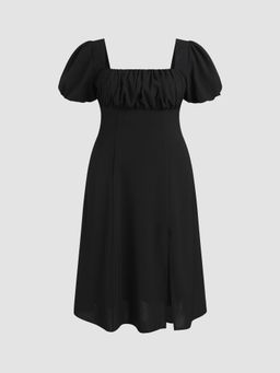 Cider - Curve & Plus Black Puff Sleeve Square Neck Midi Dress