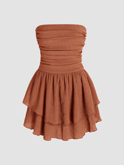 tube ruched ruffle mini dress Rhinestone Ruffle Mini Tube Dress Black / M