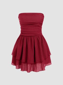 Cider - Wine French Riviera Vacation Tube Ruched Ruffle Mini Dress