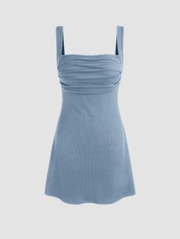 Cider - Blue Ruched Square Neck Mini Dress