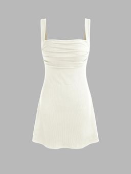 Cider - Ivory Ruched Square Neck Mini Dress