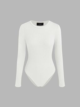 Cider - White Round Neckline Long Sleeve Bodysuit
