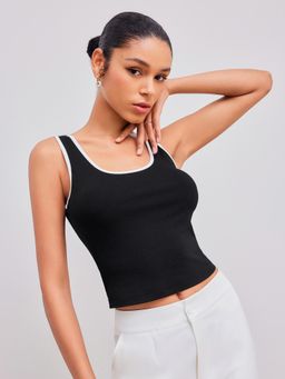 Cider - Black Scoop Neck Contrasting Binding Tank Top