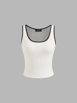 Cider - White Scoop Neck Contrasting Binding Tank Top