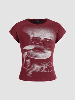 Cider - Maroon Jersey Round Neckline Graphic Short Sleeve Tee