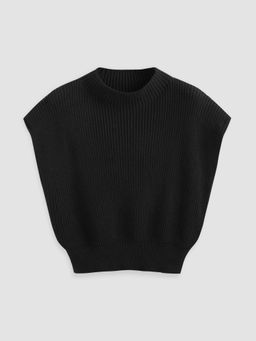 Cider - Black Curve & Plus Solid High Neck Knit Vest Top