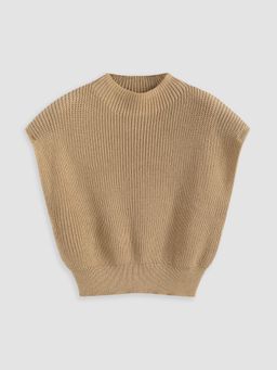 Cider - Camel Curve & Plus Solid High Neck Knit Vest Top