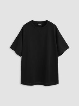 Cider - Black Round Neckline Solid Short Sleeve T-Shirt
