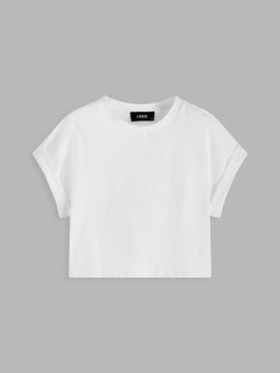 Cider - White Round Neckline Solid Short Sleeve Top