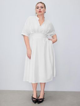 Cider - Curve & Plus White Ruched Ruffle Maxi Dress