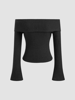 Cider - Black Off Shoulder Solid Long Sleeve Top