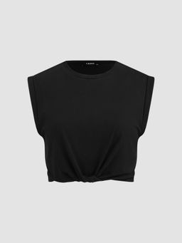 Cider - Black Curve & Plus Solid Twist Crop T-Shirt