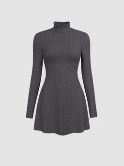 Cider - Grey High Neck Solid Mini Dress