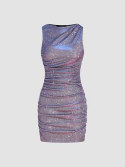 Cider - Purple Star Glitter Ruched Mini Dress