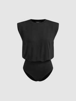 Cider - Black Round Neck Sleeveless Solid Bodysuit