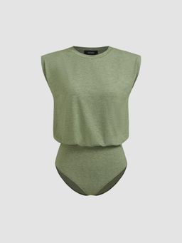 Cider - Green Round Neck Sleeveless Solid Bodysuit