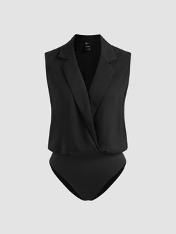 Cider - Black Woven Solid Sleeveless Bodysuit ()
