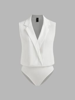 Cider - White Woven Solid Sleeveless Bodysuit