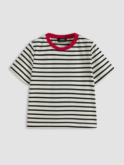 Cider - Cotton Blend Round Neck Striped Contrasting Binding Short Sleeve Tee