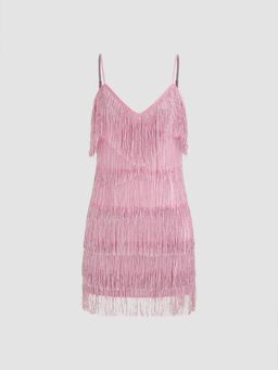 Cider - Pink Embellished Tassel Mini Dress