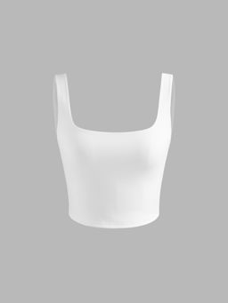 Cider - Contour Double Layered Square Neck Solid Crop Top