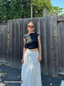 Cider - Black Cotton Blend Boat Neck Ruched Short Sleeve Tee