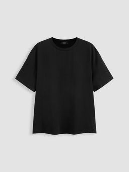 Cider - Black Round Neckline Solid Short Sleeve Oversized Tee