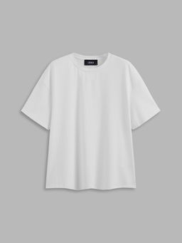 Cider - White Round Neckline Solid Short Sleeve Oversized Tee