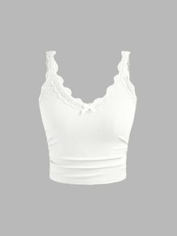 Cider - White Bowknot Lace Cami Crop Top