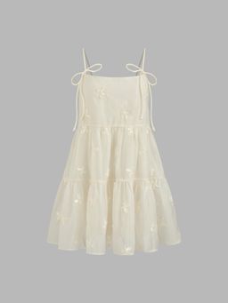 Cider - Cream Solid Bowknot Babydoll Mini Dress